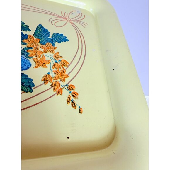 MCM 50s Floral Metal Serving Tray Decorative VTG Rustic Farmhouse Farmers Market - Picture 7 of 12